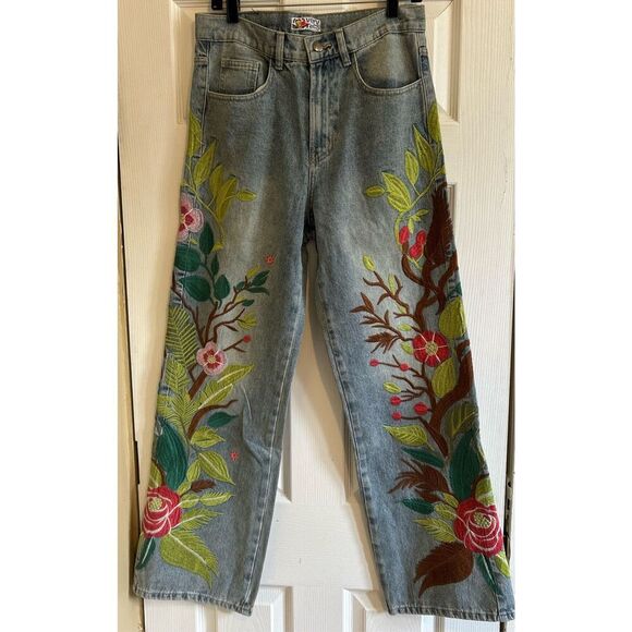 Very Rare Sakura Embroidered Jeans Size Small - Picture 1 of 15